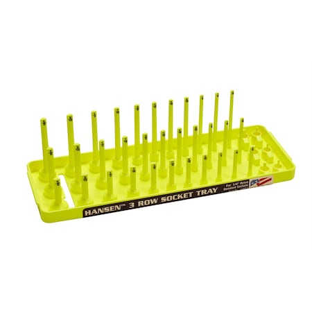 Hansen Global 1/4" Fractional SAE 3-Row Socket Tray, Hi-Viz Yellow 14073